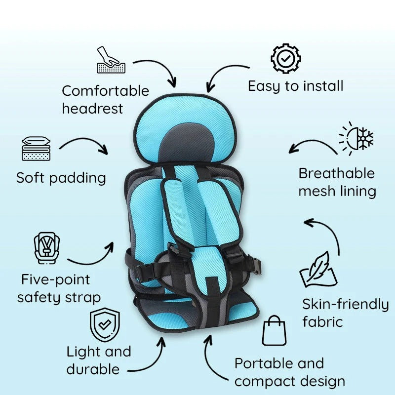 Child Safety Seat Cushion with Strapping System for Vehicles
