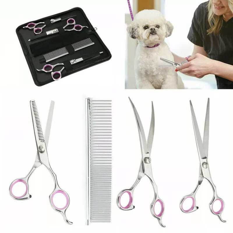 7-Inch Steel Bladed Dog Grooming Scissors Set with Safety Tips and Comfortable Handles