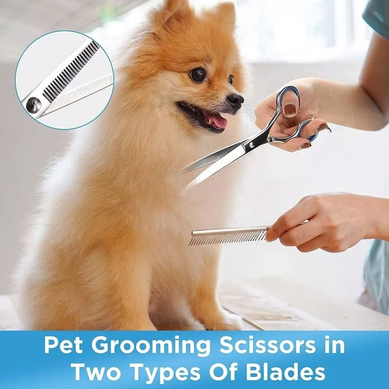 7-Inch Steel Bladed Dog Grooming Scissors Set with Safety Tips and Comfortable Handles