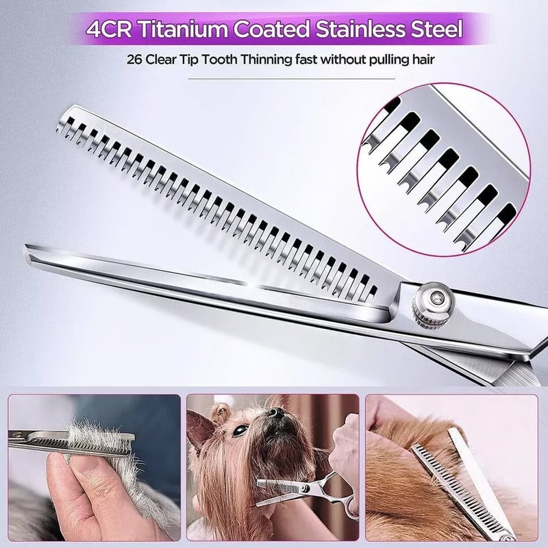 7-Inch Steel Bladed Dog Grooming Scissors Set with Safety Tips and Comfortable Handles