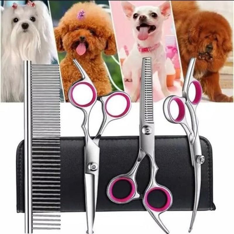7-Inch Steel Bladed Dog Grooming Scissors Set with Safety Tips and Comfortable Handles