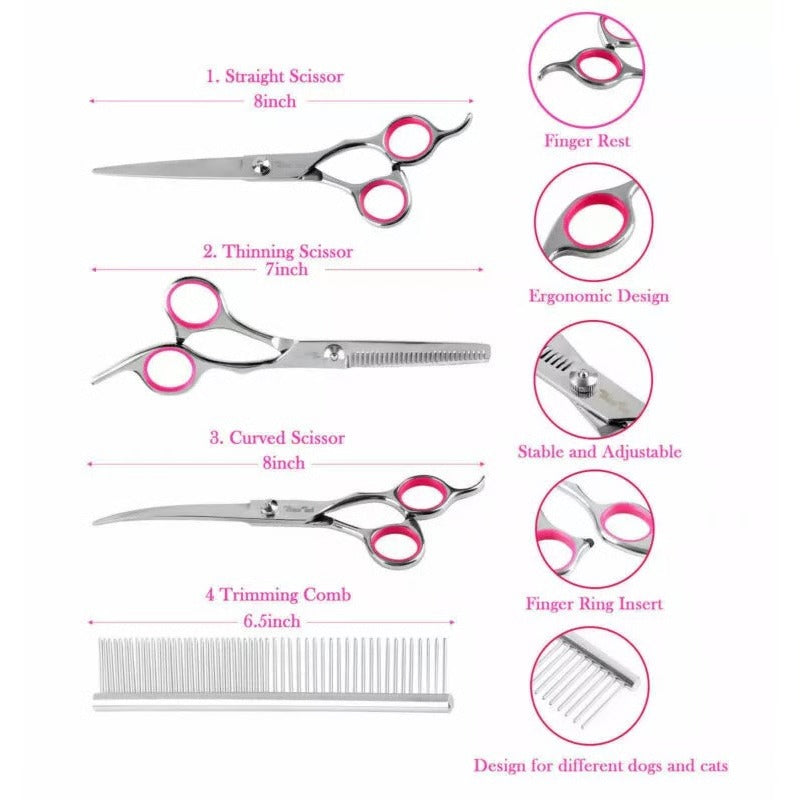 7-Inch Steel Bladed Dog Grooming Scissors Set with Safety Tips and Comfortable Handles