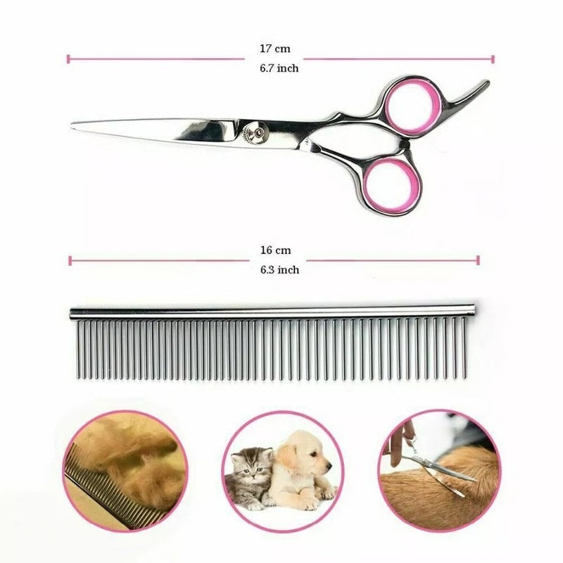 7-Inch Steel Bladed Dog Grooming Scissors Set with Safety Tips and Comfortable Handles