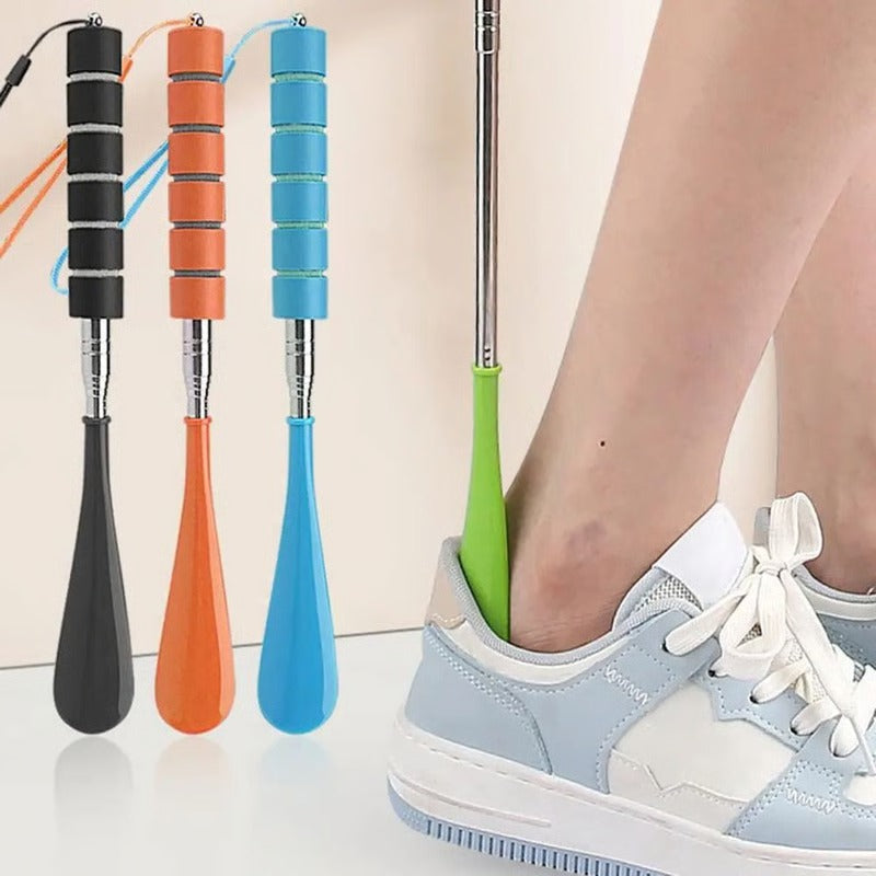 Adjustable Length Stainless Steel Shoe Horn with Reinforced Base and Grip