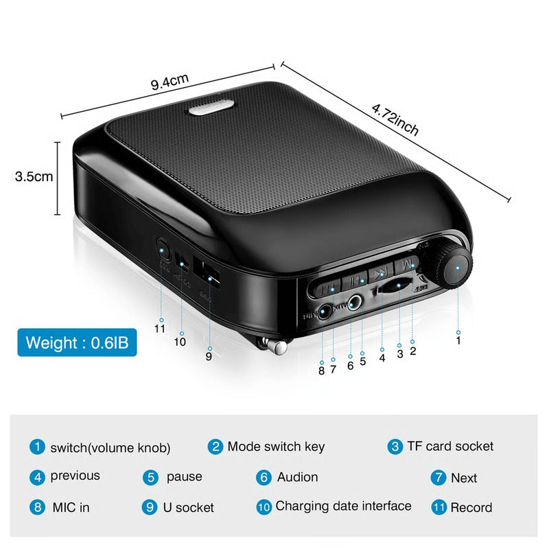 Portable Wireless Microphone Speaker for Tours and Teaching with Bluetooth