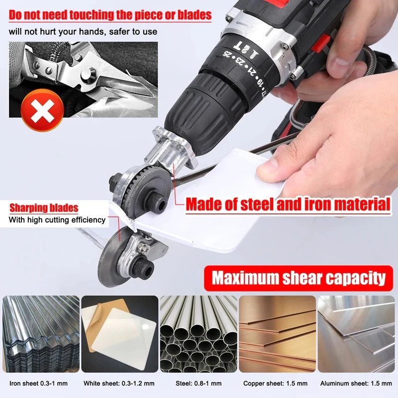 Metal Cutting Shear Tool for Use with Electric Lithium Drills