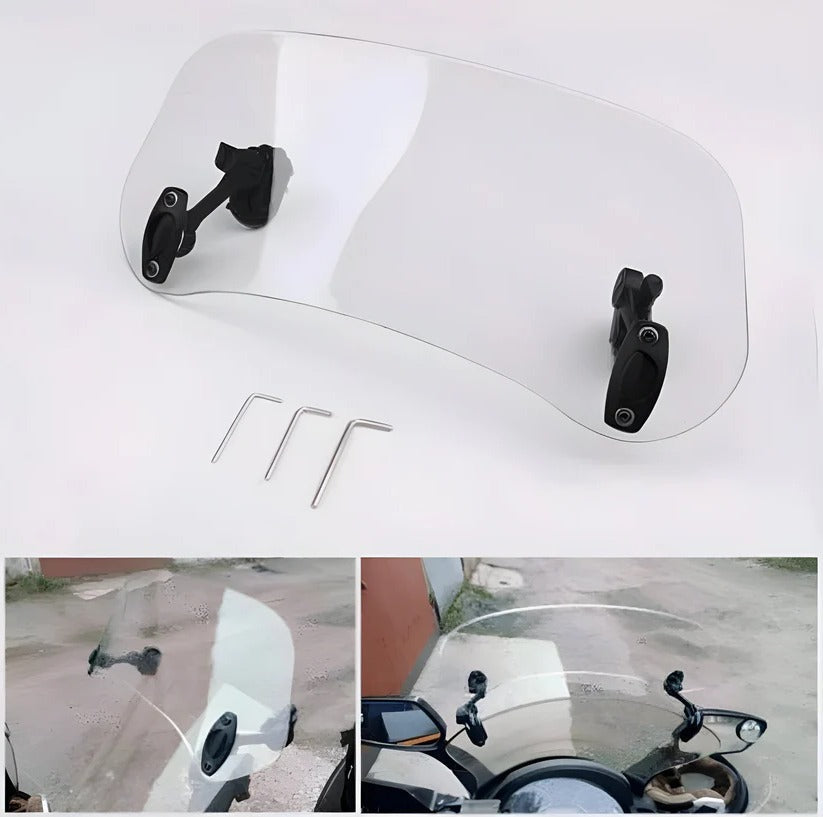 Clamp Mounted Adjustable Windshield Extension for Motorcycles