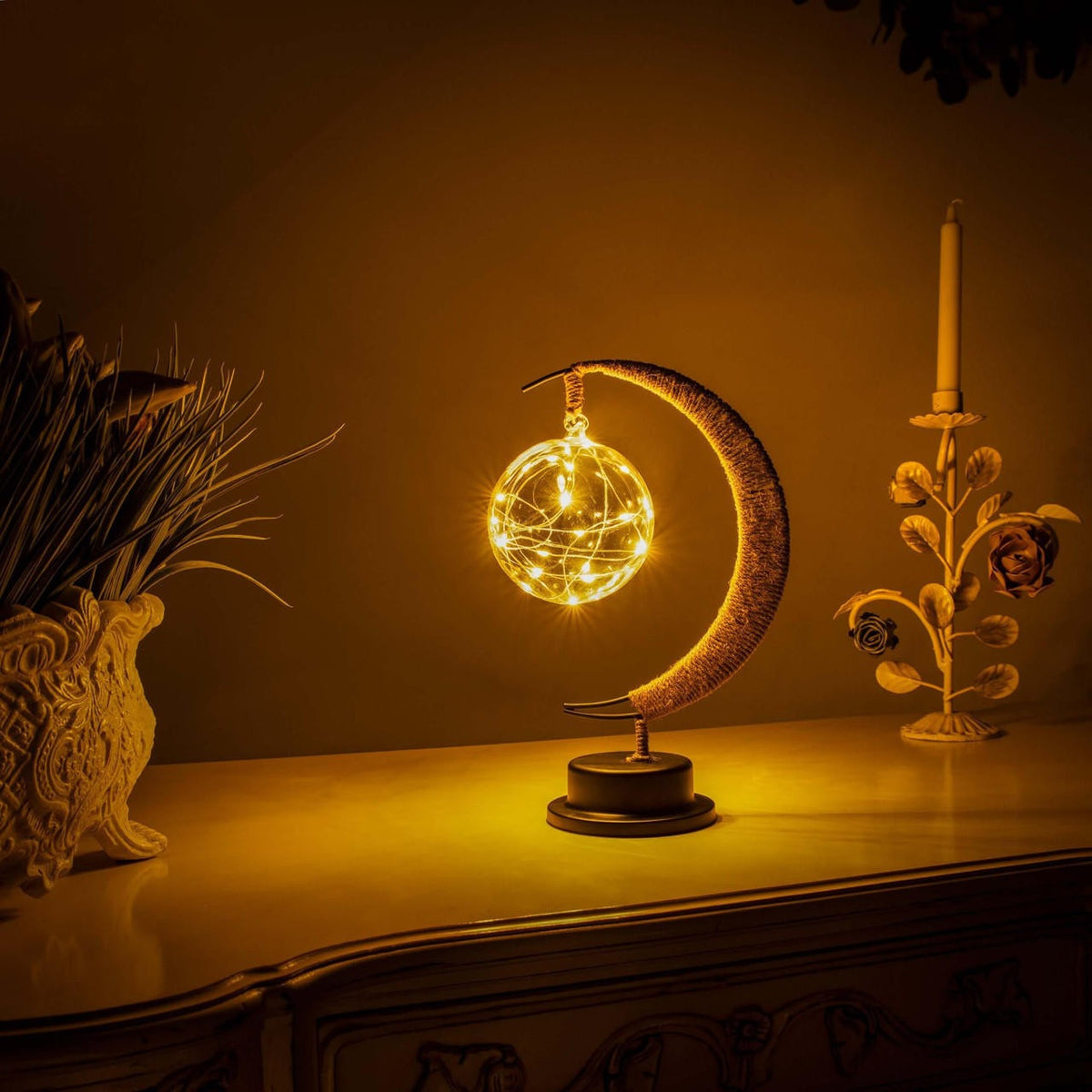 Enchanted Lunar Lamp with Detailed Precision Crater and Celestial Sphere