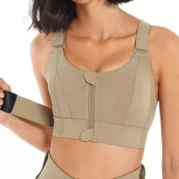 Adjustable Strap Sports Bra with Front Zipper