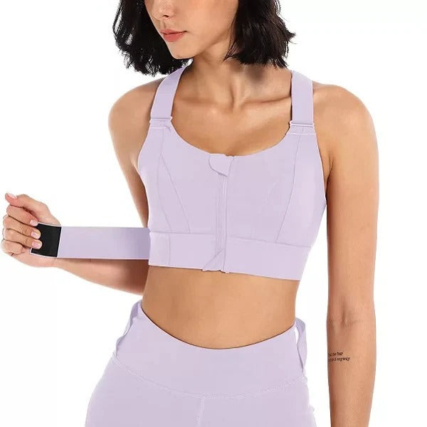 Adjustable Strap Sports Bra with Front Zipper