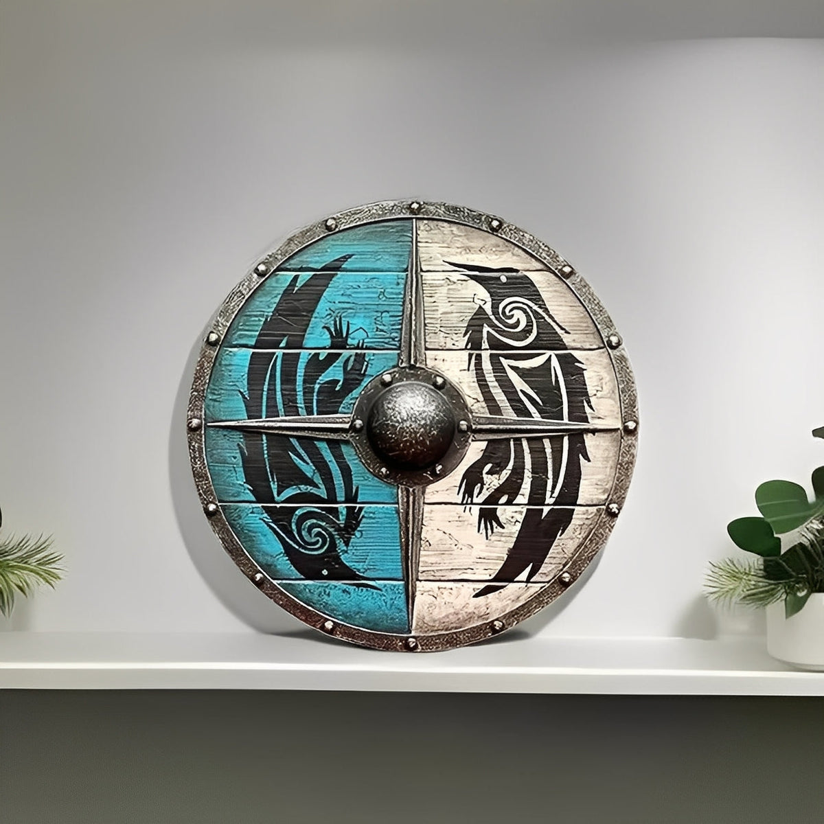 Personalized Viking Shield with Custom Corvid Design