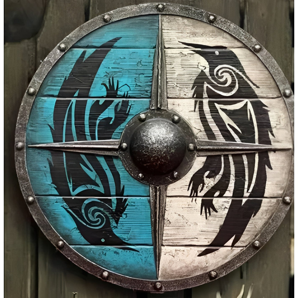 Personalized Viking Shield with Custom Corvid Design
