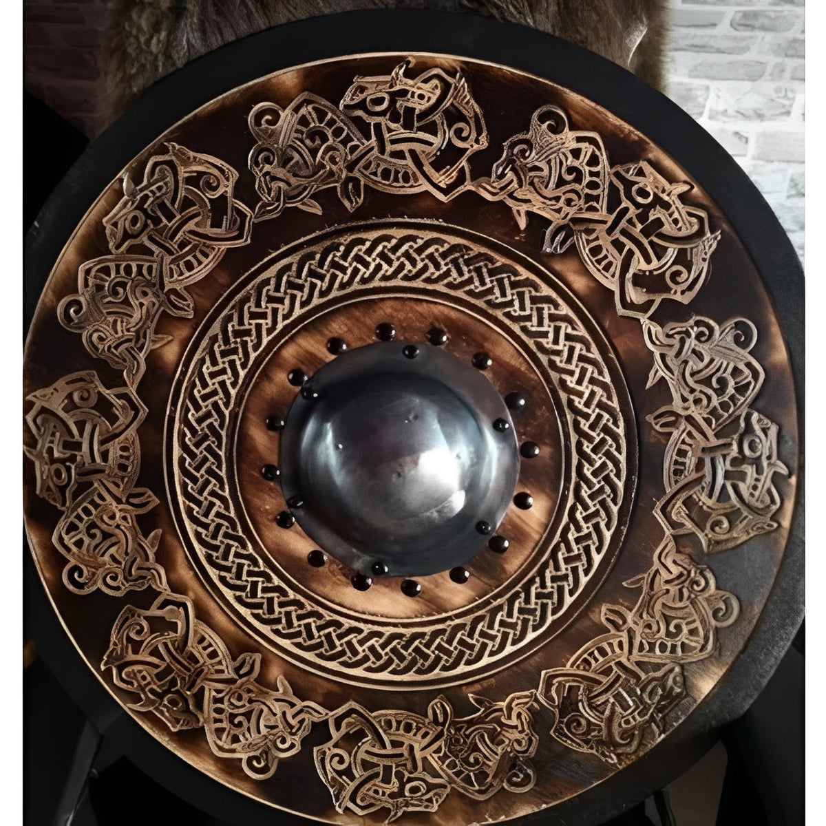 Personalized Viking Shield with Custom Corvid Design