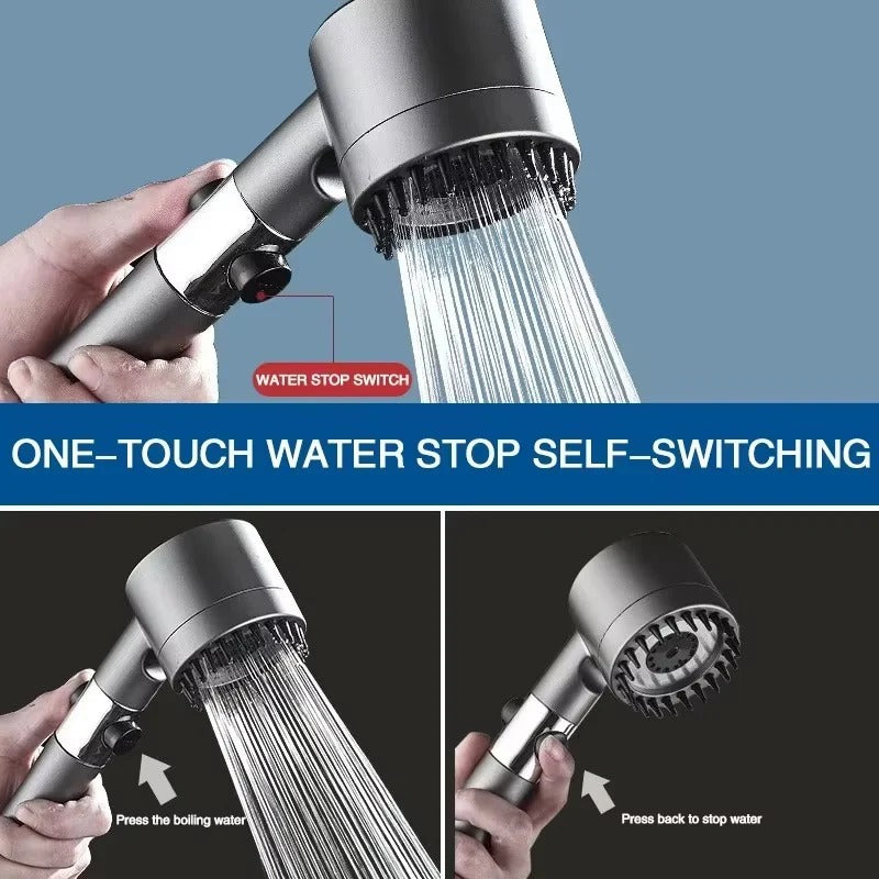 Shower Head with 3 Settings, Integrated Filter and Massage Brush