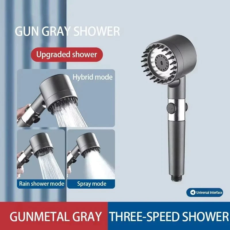 Shower Head with 3 Settings, Integrated Filter and Massage Brush