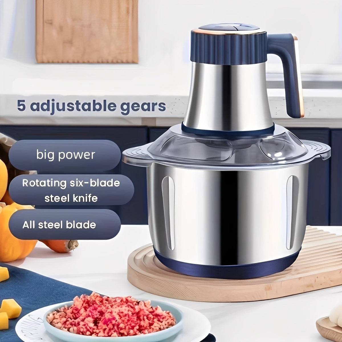 Meat Grinder with 5-Speed Control and Stainless Steel Cutting Blades