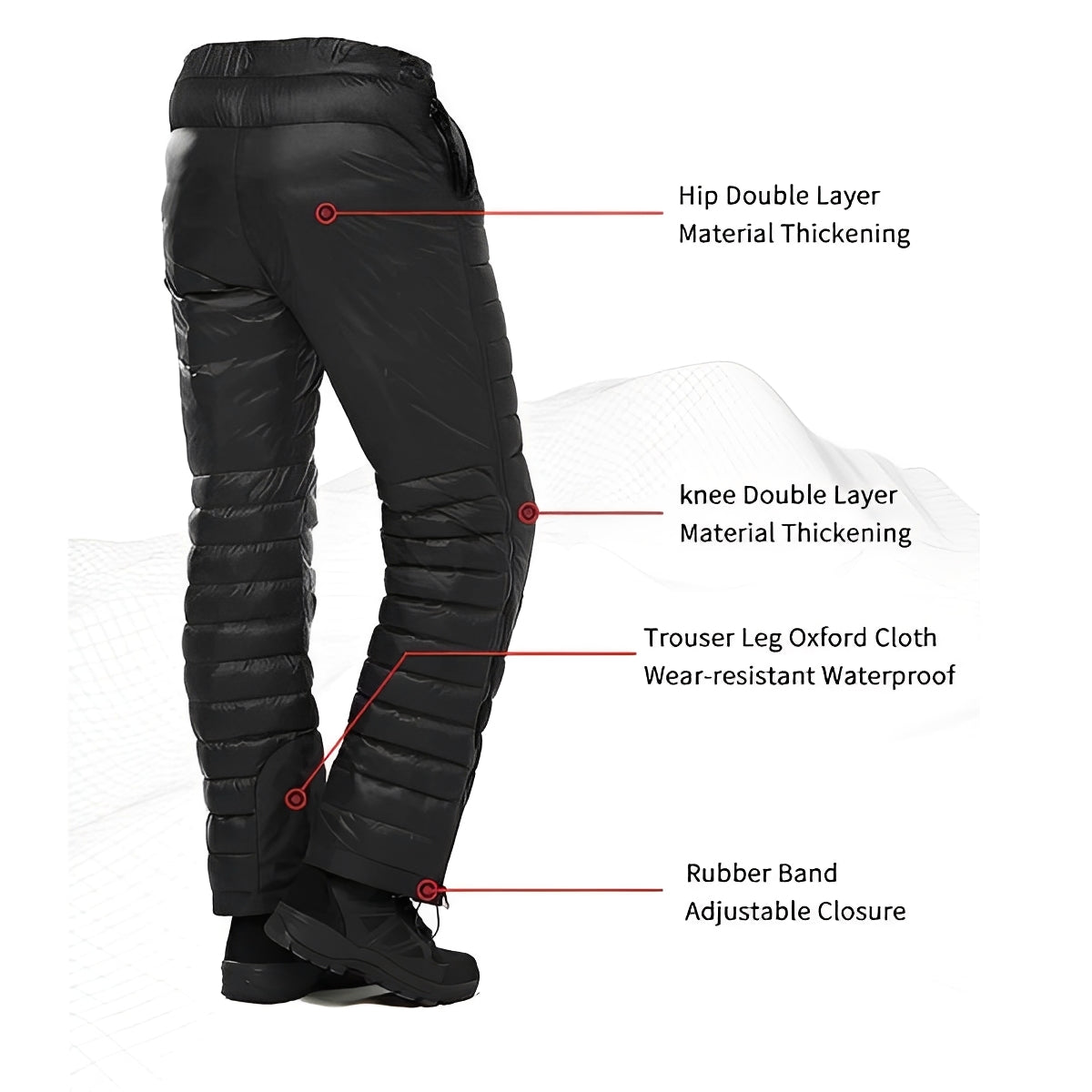 Outdoor Winter Activity Pants with Zipper – Insulated Goose Down