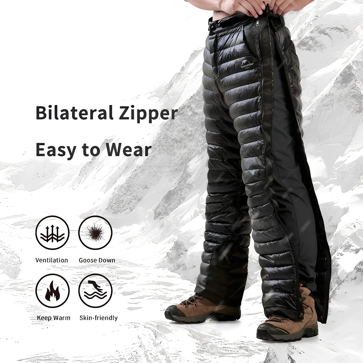 Outdoor Winter Activity Pants with Zipper – Insulated Goose Down