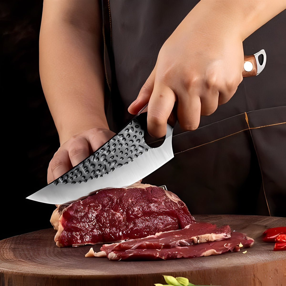 Ergonomic Wooden Handled Kitchen Knife with Steel Blade