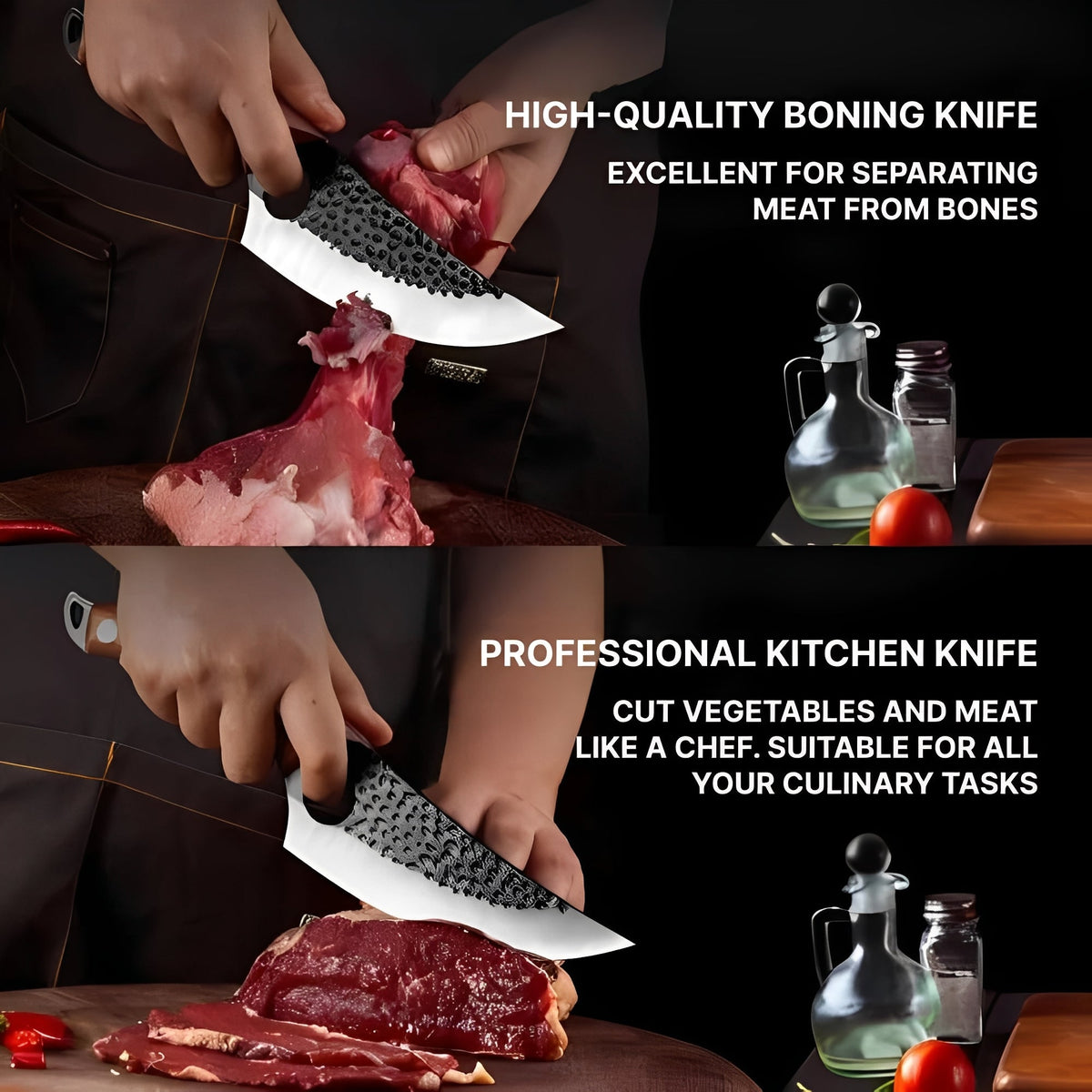 Ergonomic Wooden Handled Kitchen Knife with Steel Blade