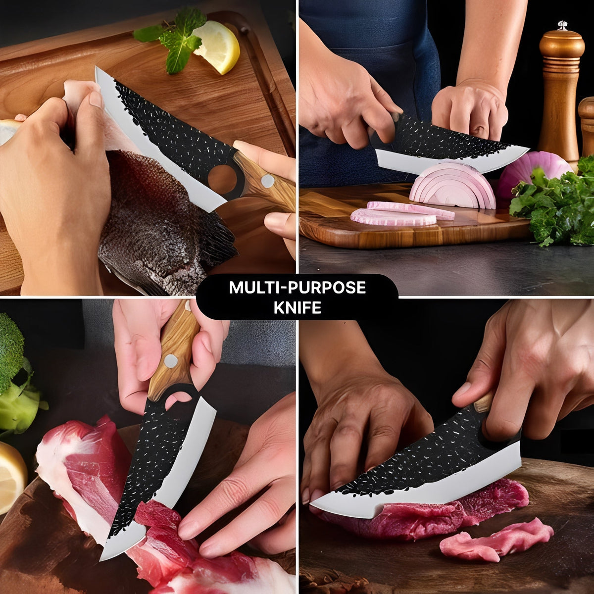 Ergonomic Wooden Handled Kitchen Knife with Steel Blade