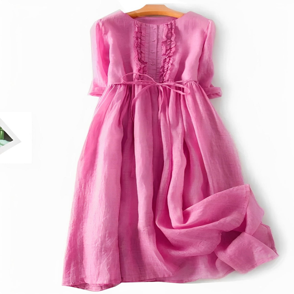 Women's Dress in Cotton Linen with Ruffle Accents