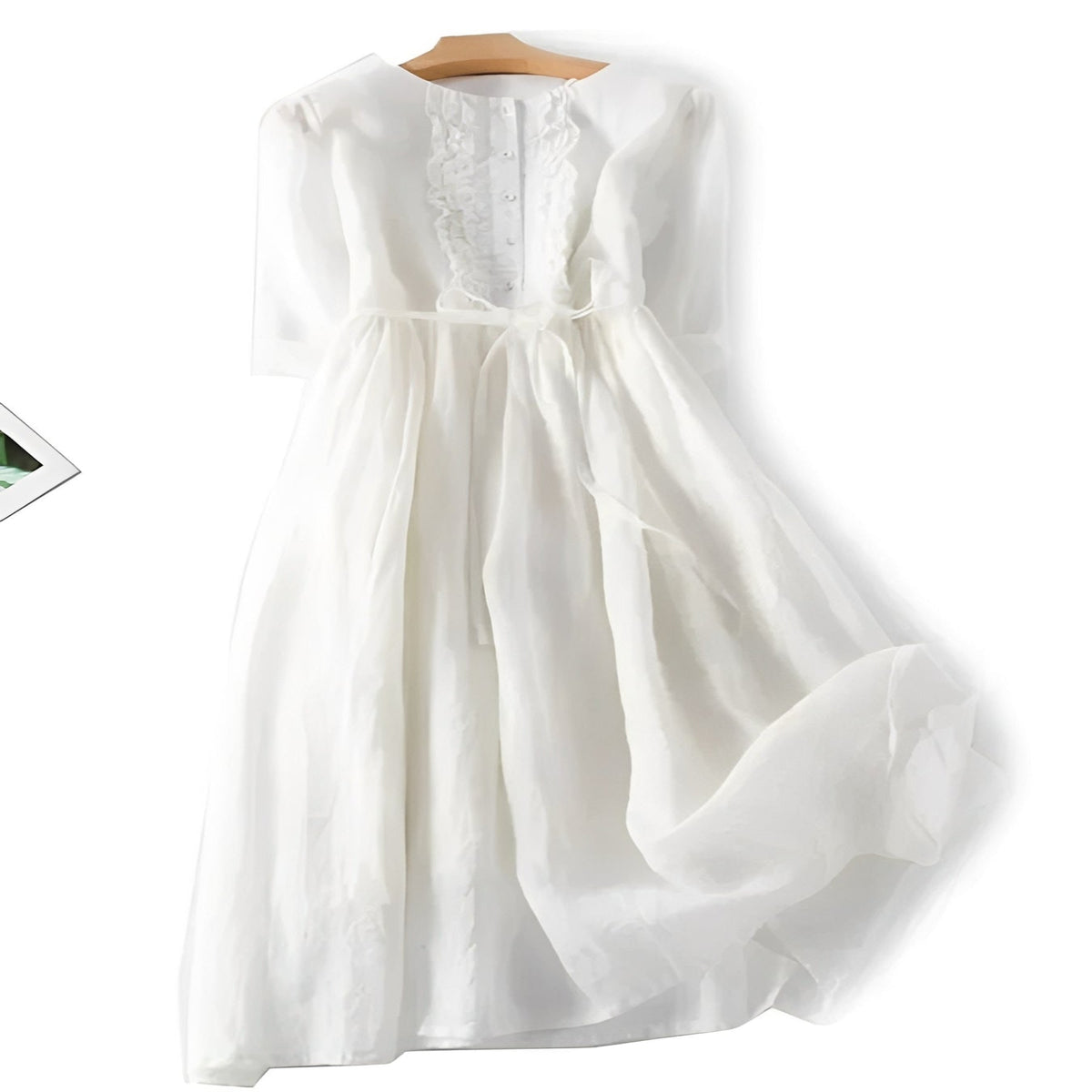 Women's Dress in Cotton Linen with Ruffle Accents