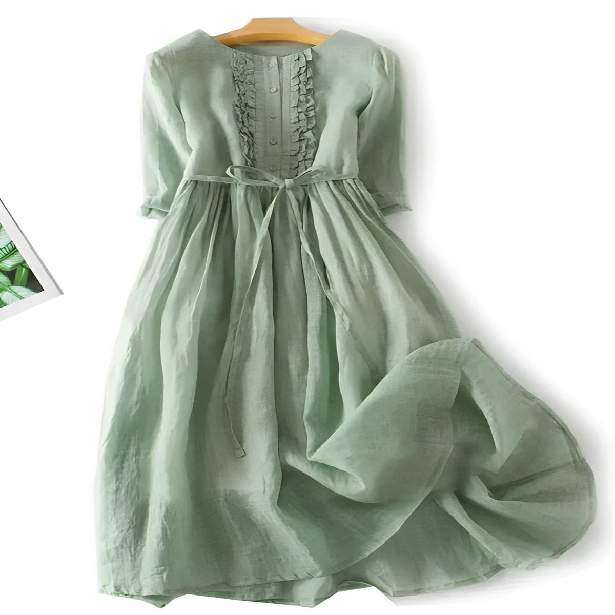 Women's Dress in Cotton Linen with Ruffle Accents