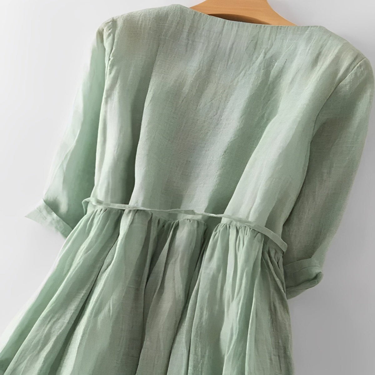 Women's Dress in Cotton Linen with Ruffle Accents