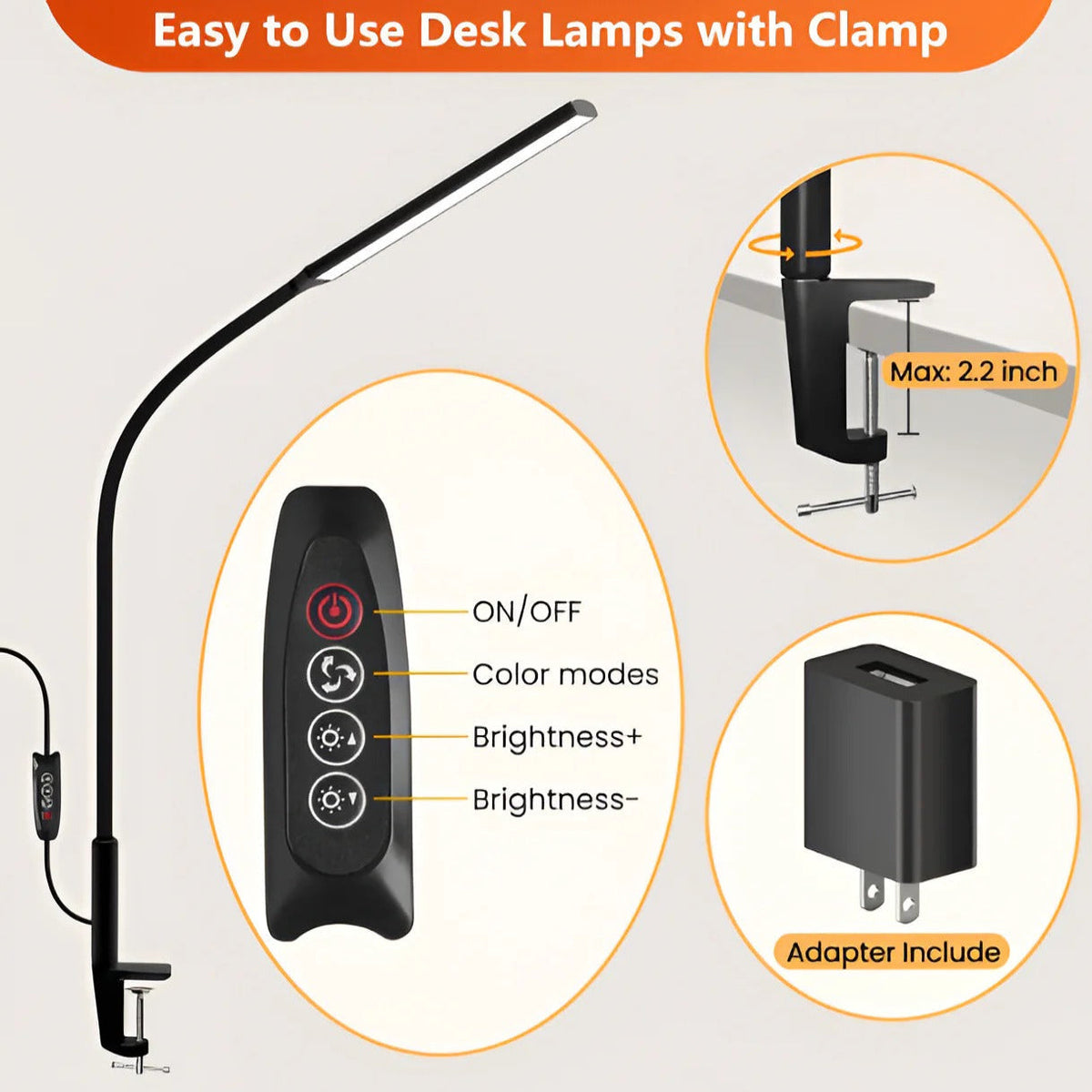 Flexible Gooseneck Desk Lamp with LED Clamp