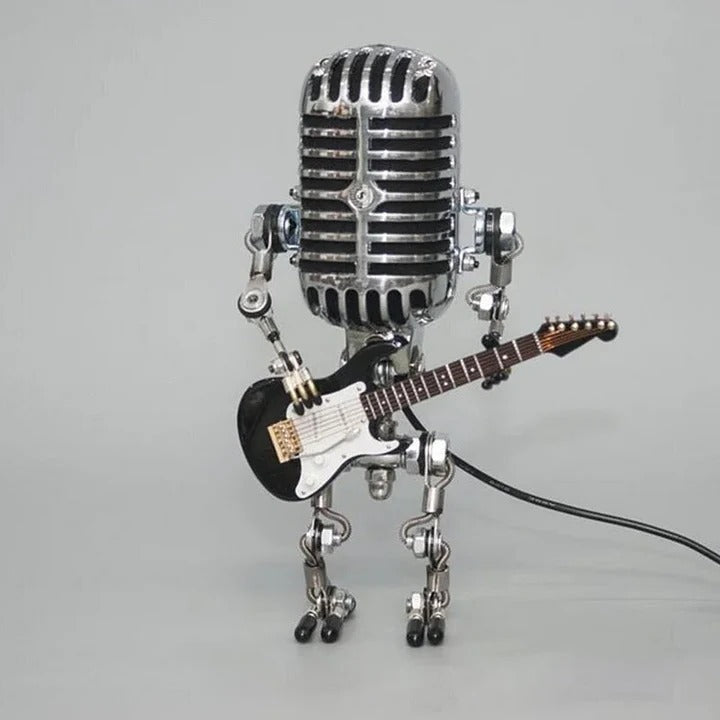 Retro Robot Desk Light Featuring Metal Microphone and Guitar
