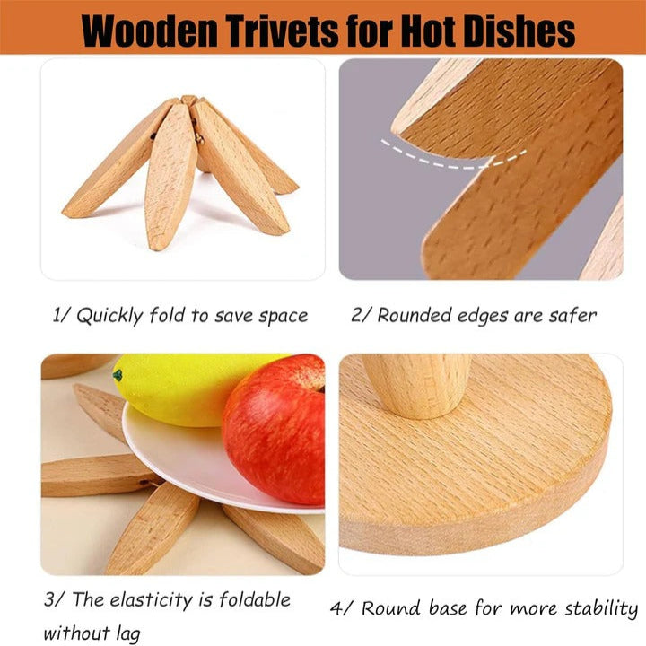 Heat Resistant Surface Wooden Trivets – Collapsible Design