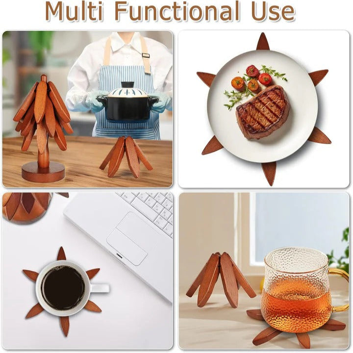 Heat Resistant Surface Wooden Trivets – Collapsible Design