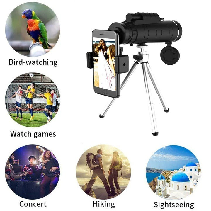 Smartphone-Compatible HD Monocular with Tripod Mount