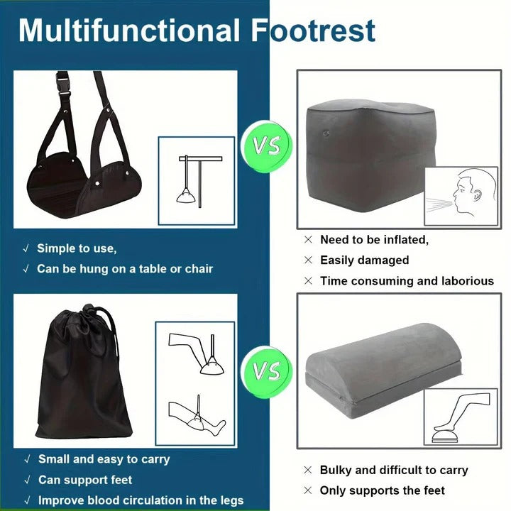 Travel Foot Rest Hammock with Foam Cushioning for Airplanes and Offices, 2-Pack