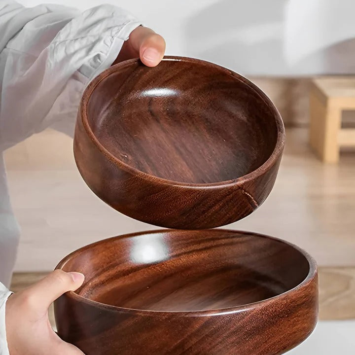 Set of 2 Wooden Bowls for Kitchen and Dining Serving