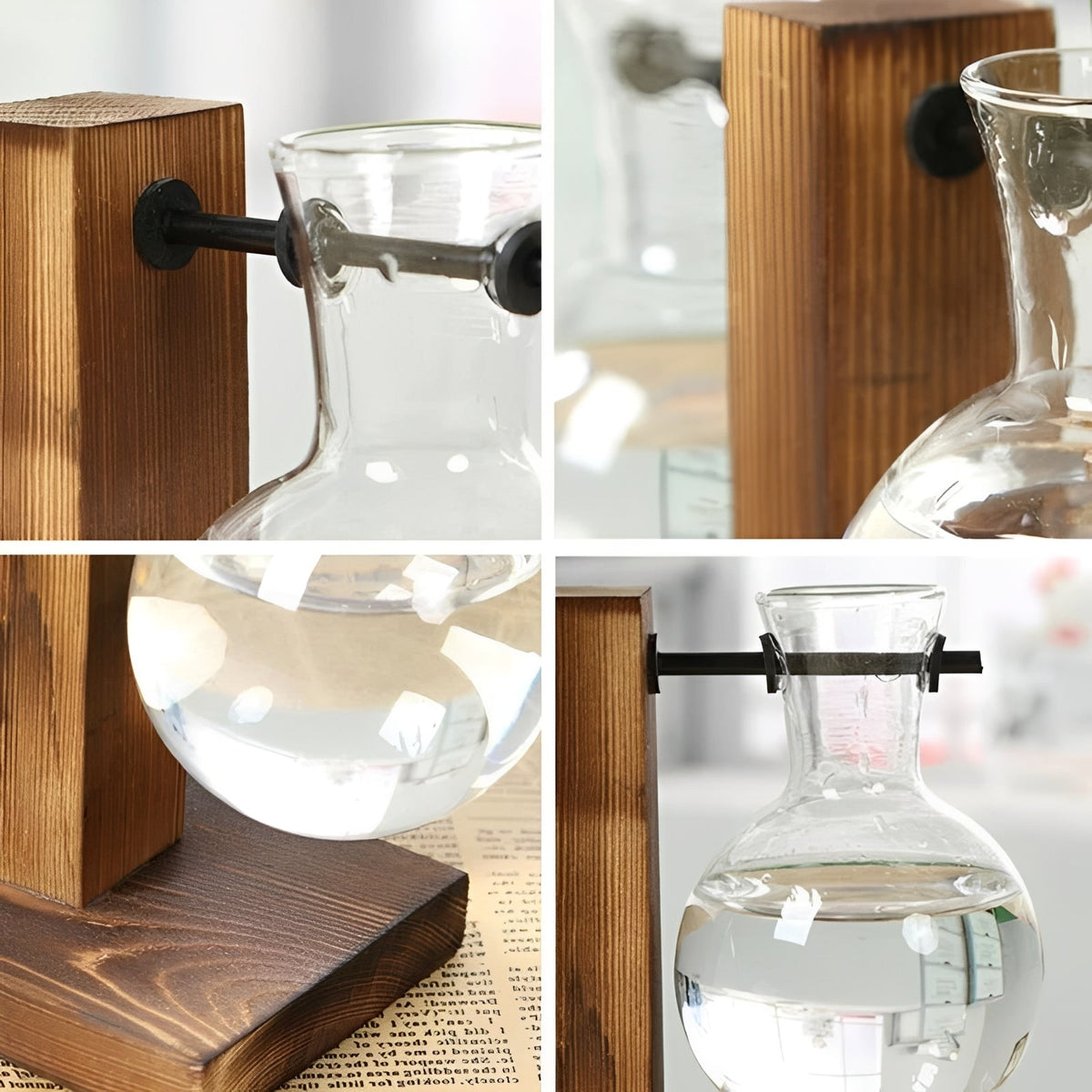 Glass Hydroponic Planter with Wooden Base