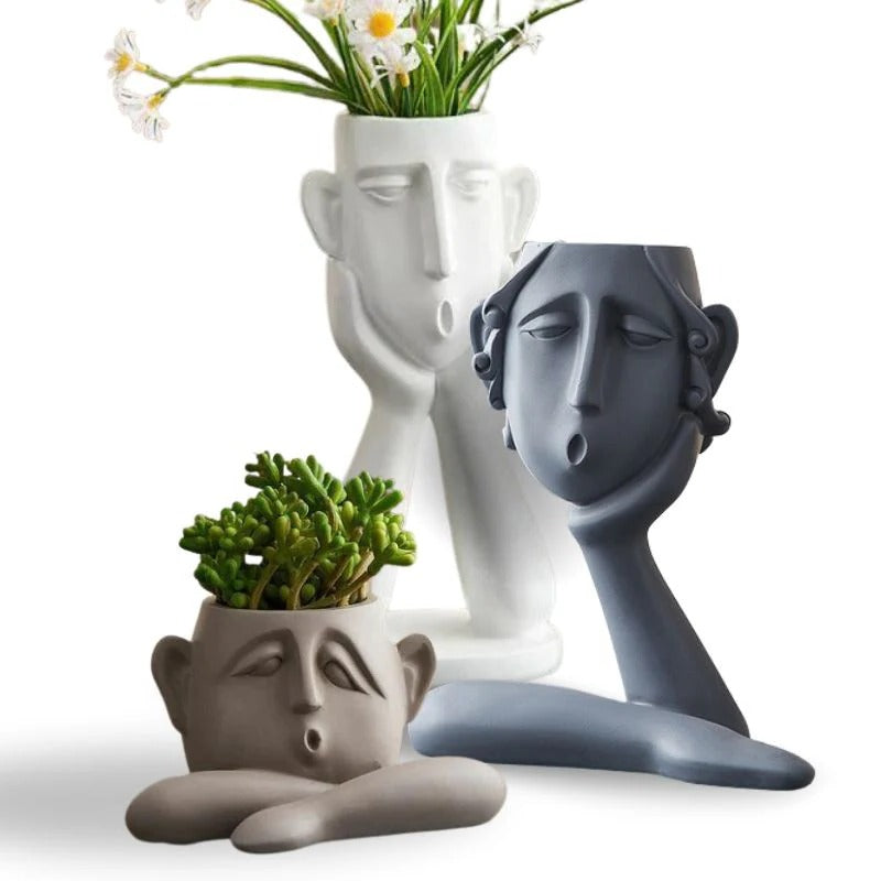 Modern Sculptural Design Plant Vase Set in Face Shape