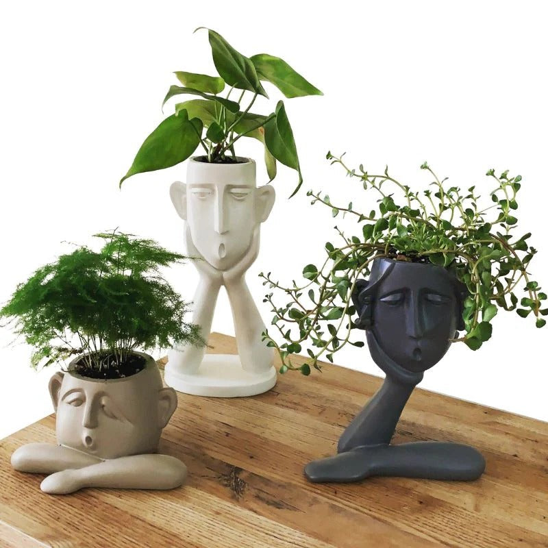 Modern Sculptural Design Plant Vase Set in Face Shape