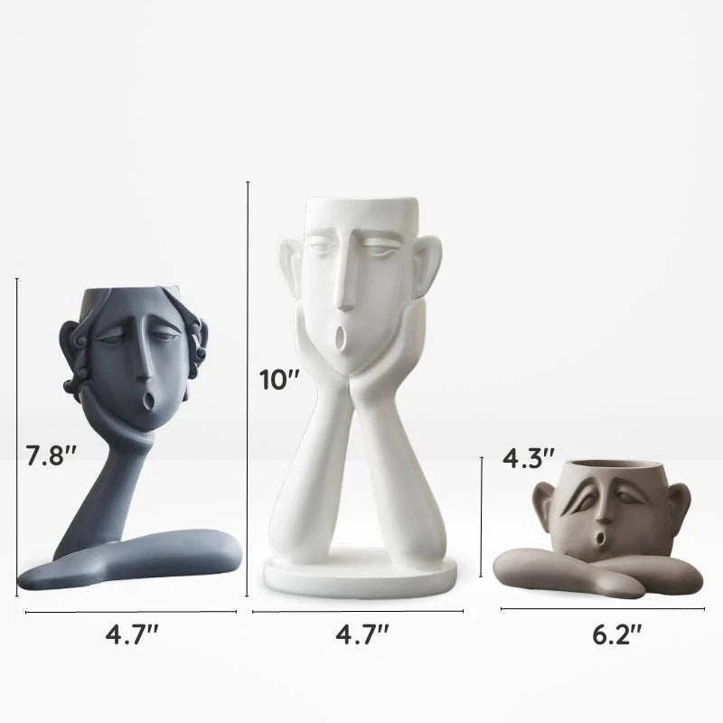 Modern Sculptural Design Plant Vase Set in Face Shape