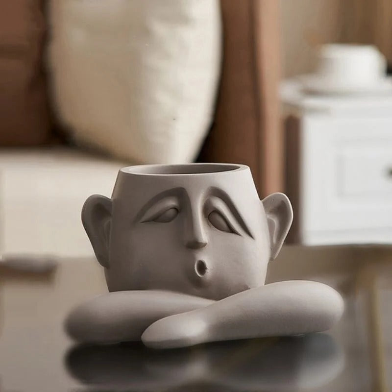 Modern Sculptural Design Plant Vase Set in Face Shape