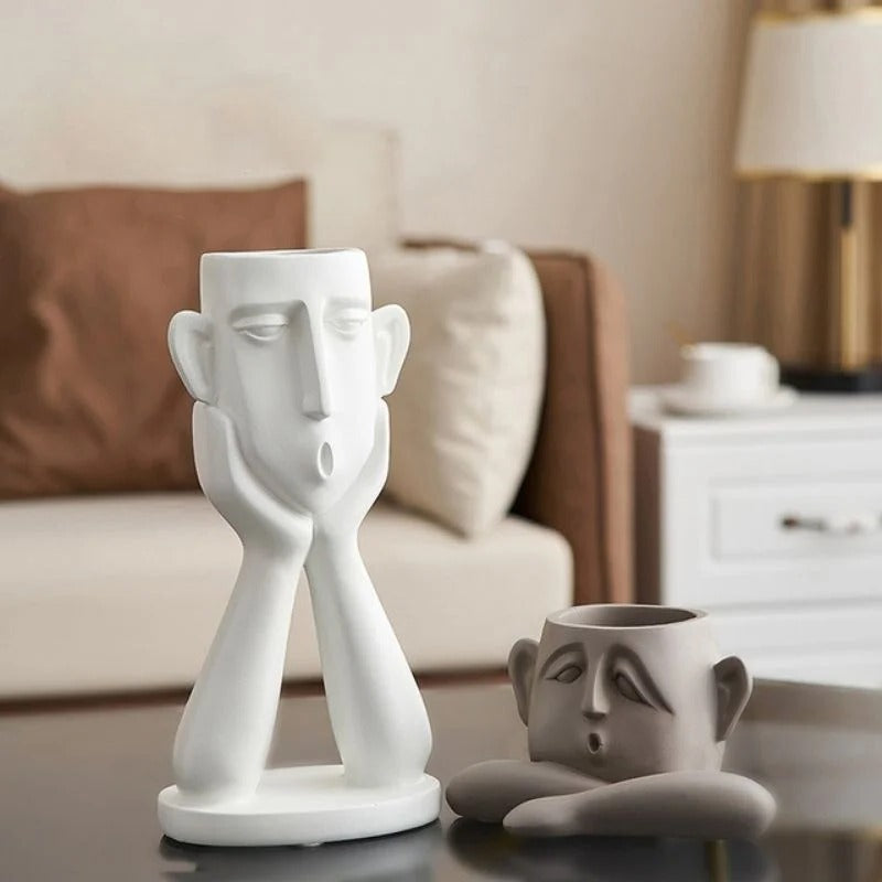 Modern Sculptural Design Plant Vase Set in Face Shape