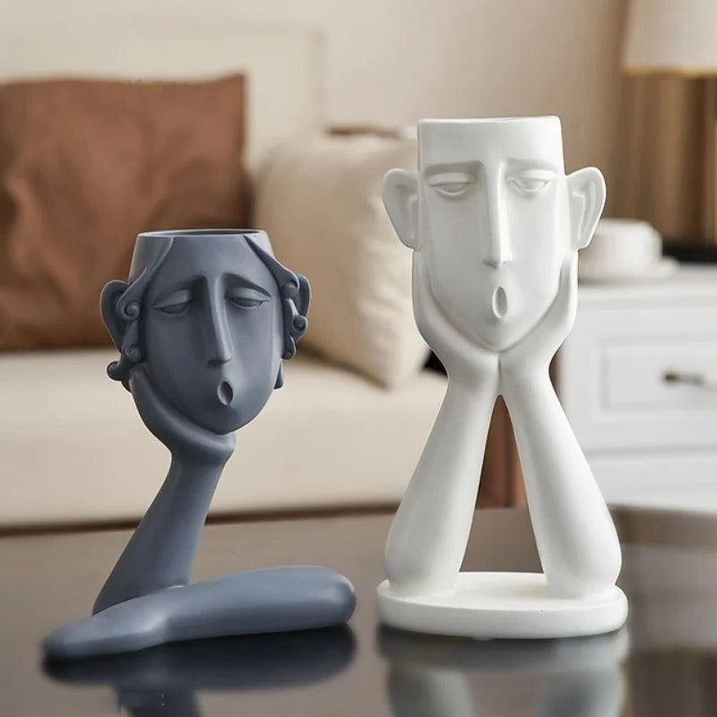 Modern Sculptural Design Plant Vase Set in Face Shape
