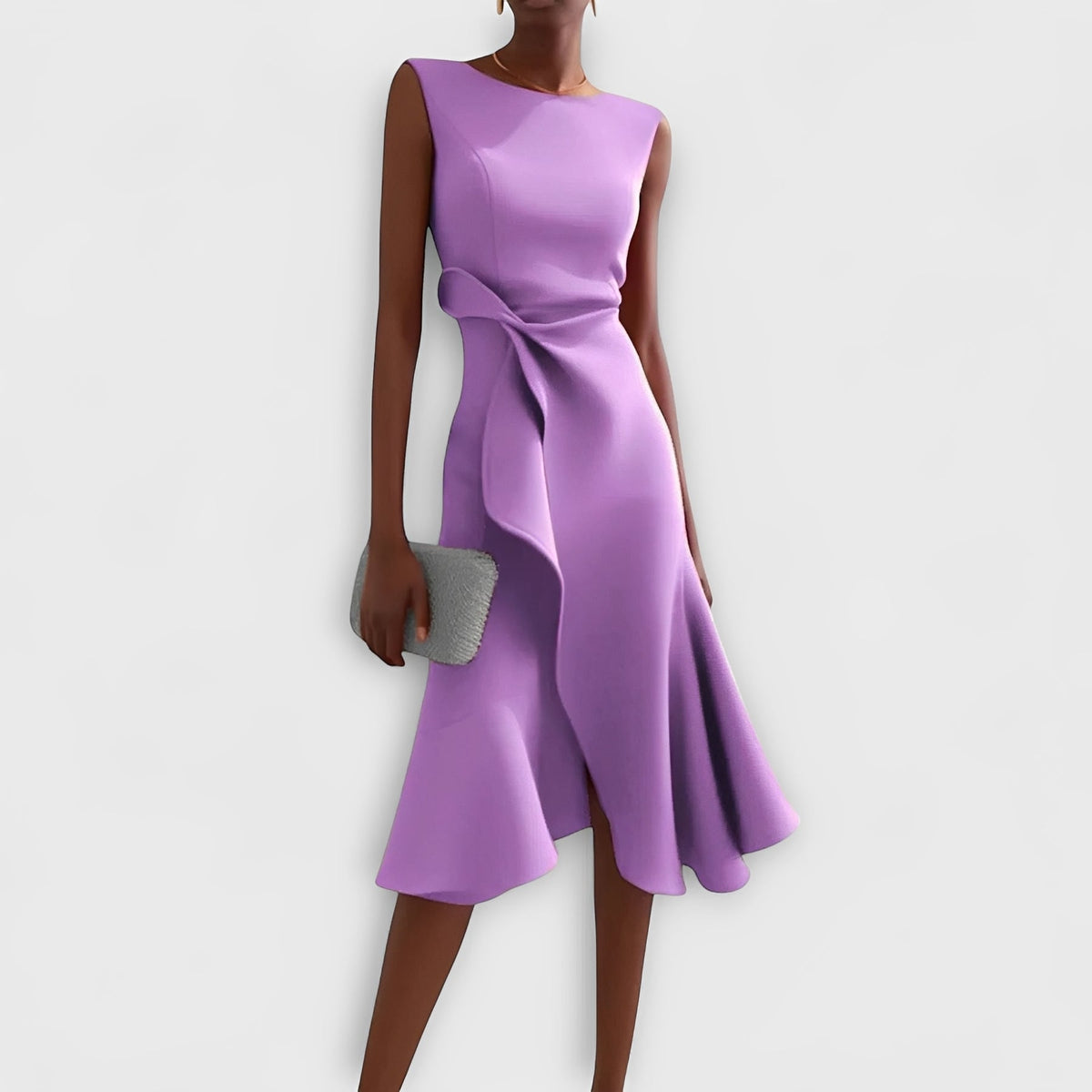 Draped Midi Dress with Asymmetric Design and Layered Hem