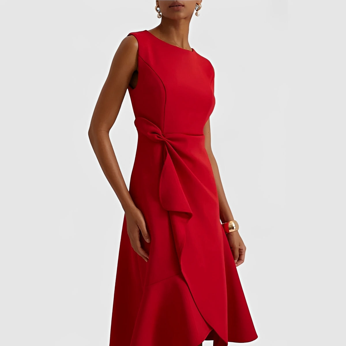 Draped Midi Dress with Asymmetric Design and Layered Hem