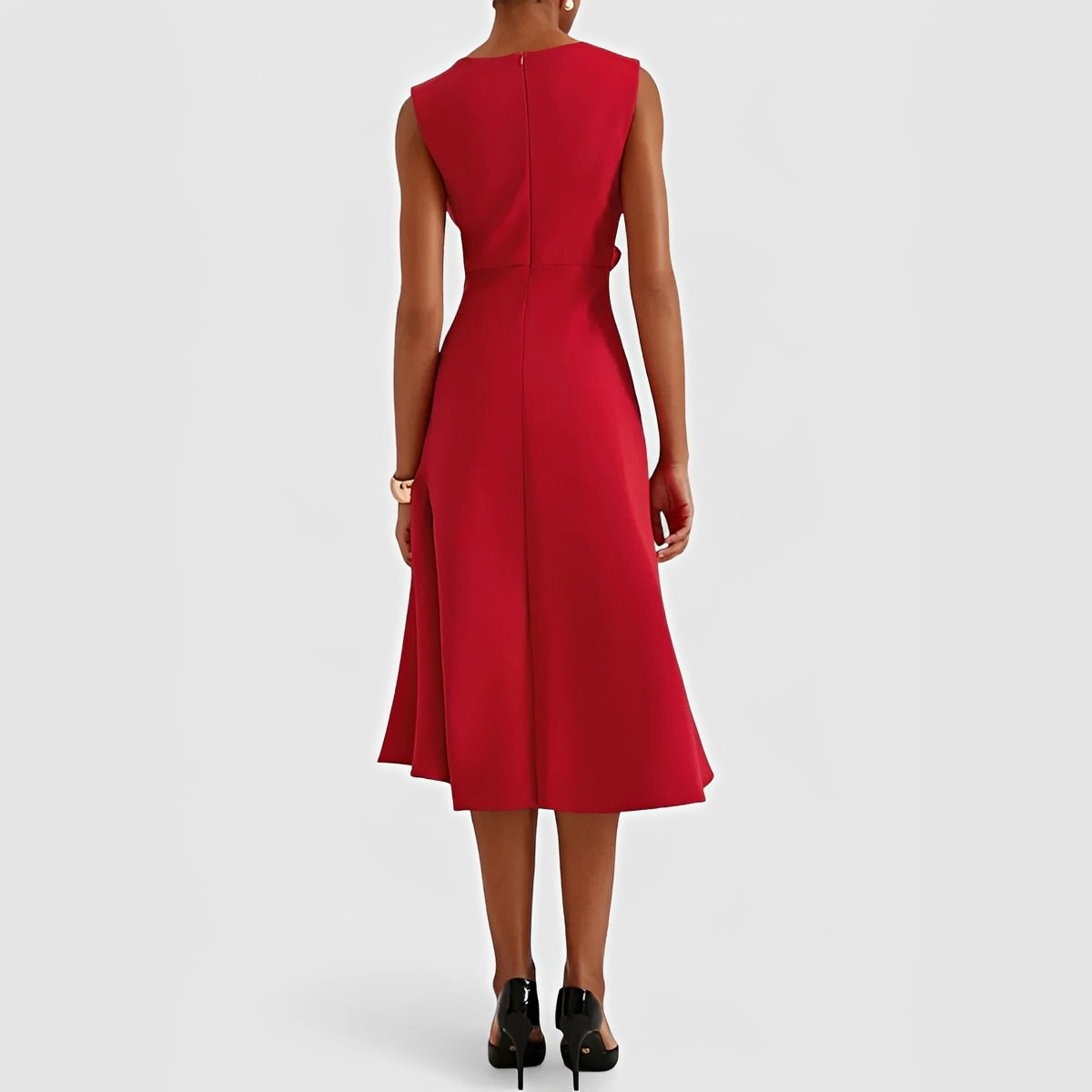 Draped Midi Dress with Asymmetric Design and Layered Hem