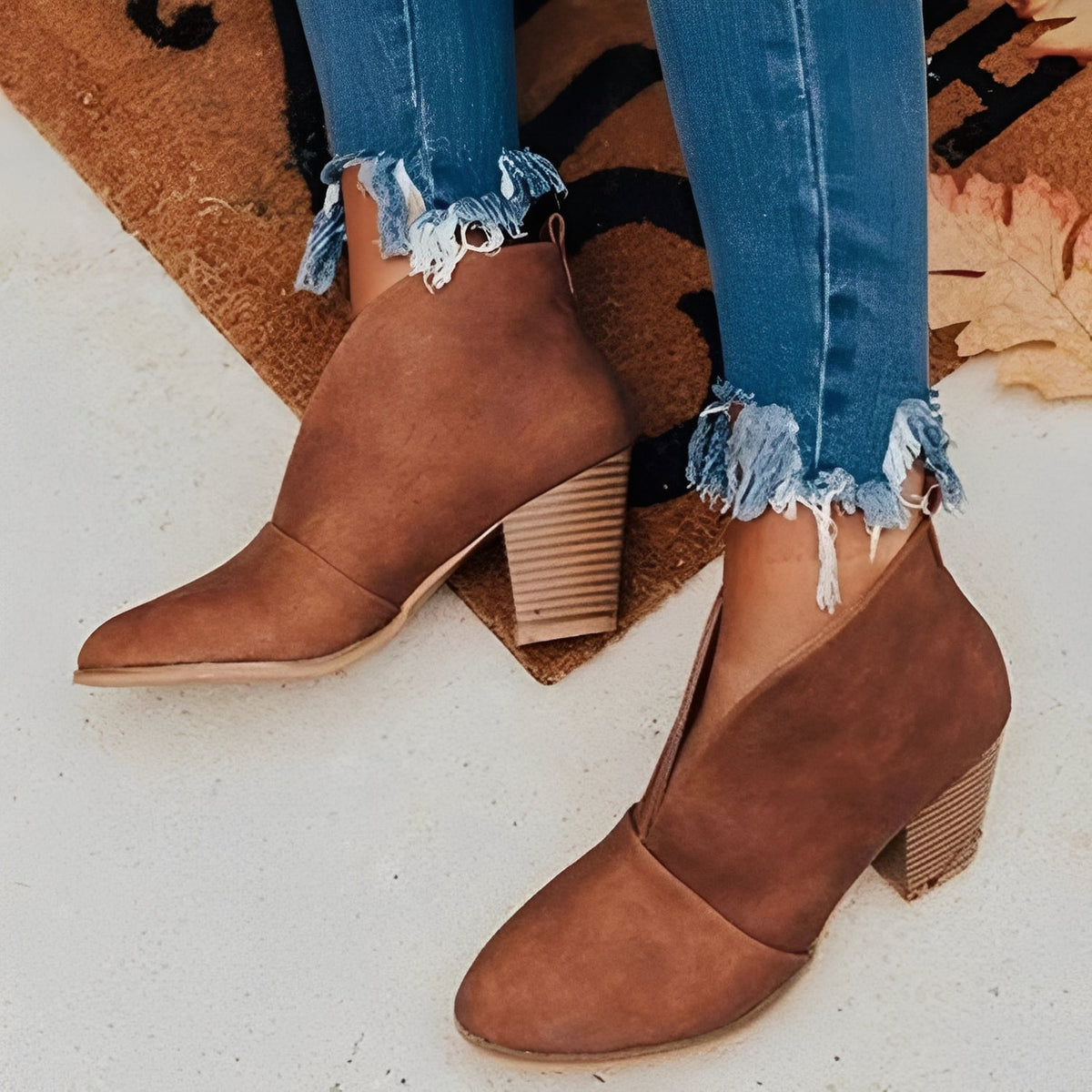 Womens Ankle Boots with Almond Toe and V-Cut Elastic Side