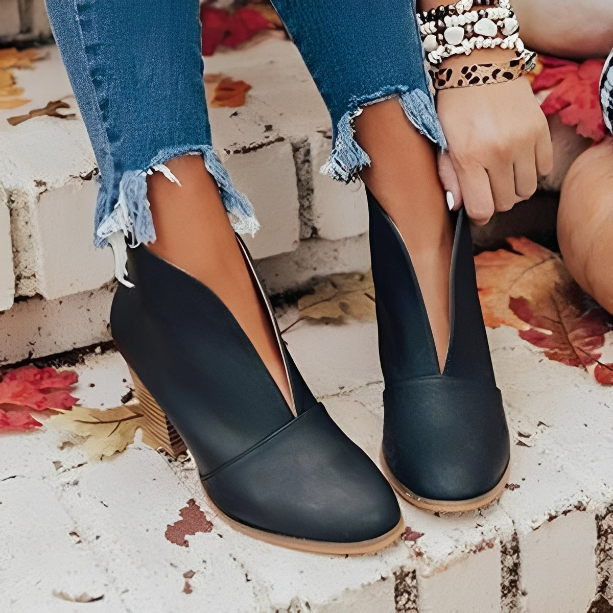 Womens Ankle Boots with Almond Toe and V-Cut Elastic Side