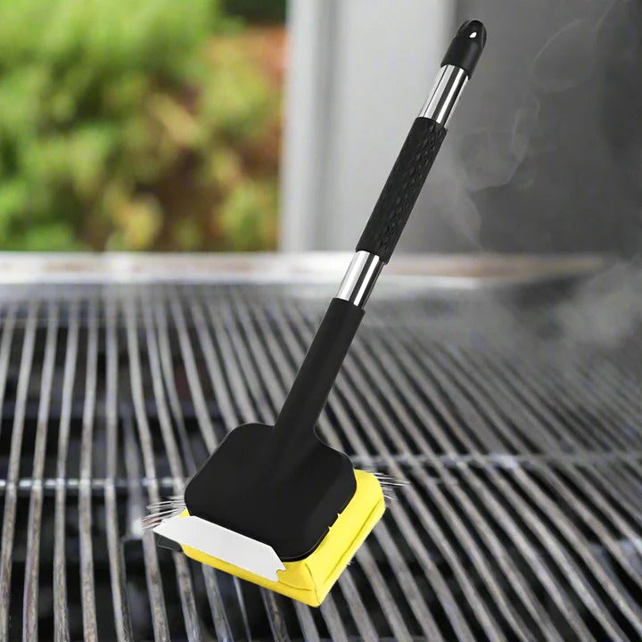 Cleaning Brush for Steam Grill with Integrated Steel Scraper