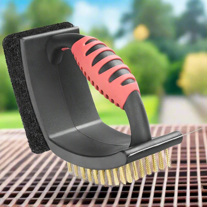 3-in-1 Cleaning Tool: Brass Bristle Grill Brush with Scraper